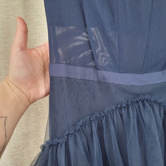 Betsy & Adam Navy Blue Off-Shoulder Formal See Through Corset Prom Dress - Picture 7 of 16